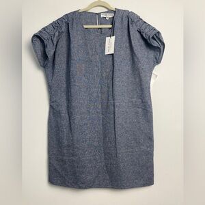 NEW INCLAN Studio Blue Chapman Short Sleeve Minimalist 100% Linen Shift Dress M